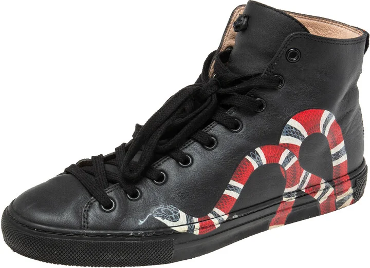 Gucci Black Leather Kingsnake High Top Sneakers Size 39
