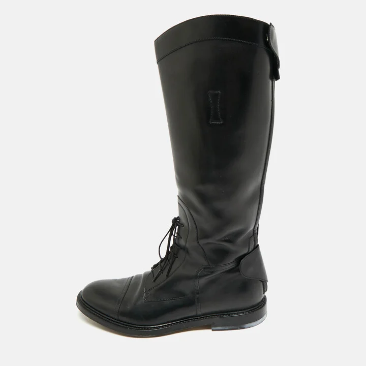 Gucci Black Leather Knee Length Rider Boots Size 42.5