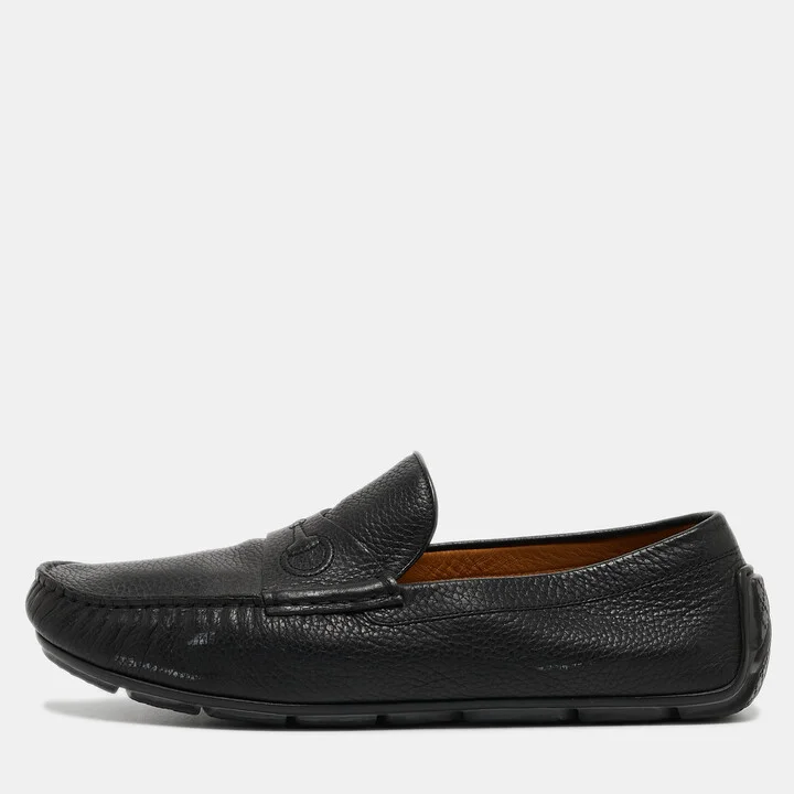 Gucci Black Leather Slip On Loafers Size 43
