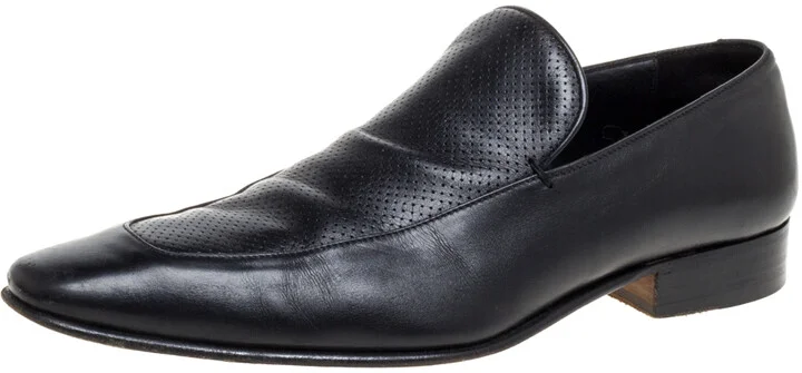 Gucci Black Leather Slip On Loafers Size 43