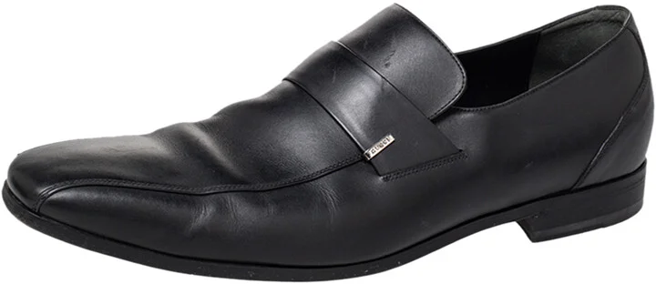 Gucci Black Leather Slip On Loafers Size 45