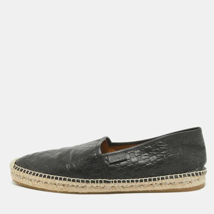 Gucci Black Microguccissima Leather Slip On Espadrille Flats Size 44