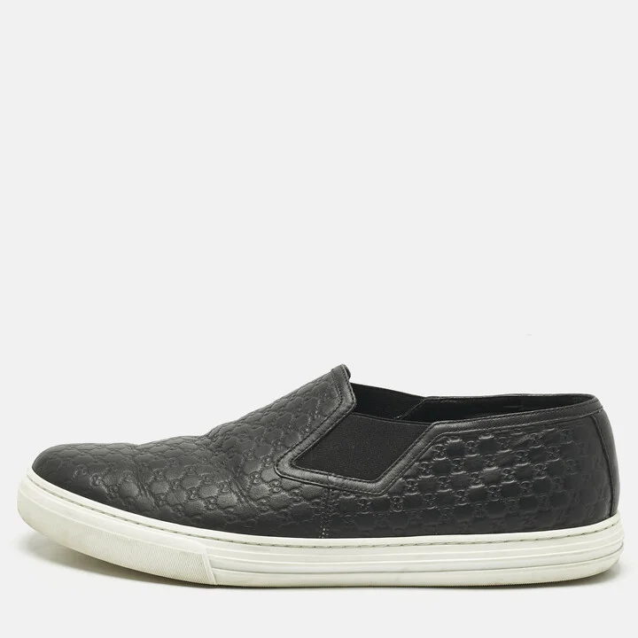 Gucci Black Microguccissima Leather Slip On Sneakers Size 46.5