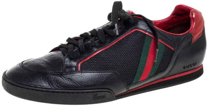 Gucci Black/Red Mesh Fabric and Leather Vintage Tennis Web Low Top Sneakers Size 45
