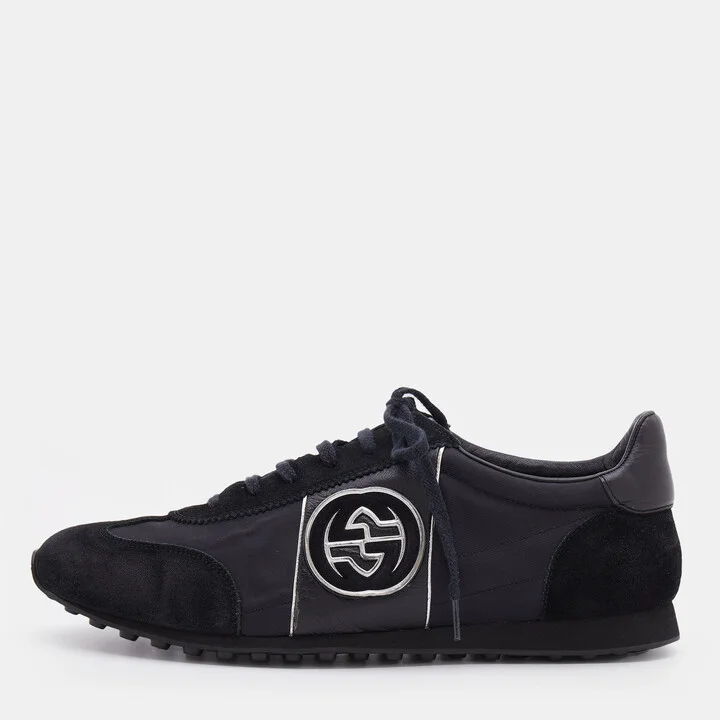 Gucci Black Suede And Nylon GG Low Top Sneakers Size 44.5