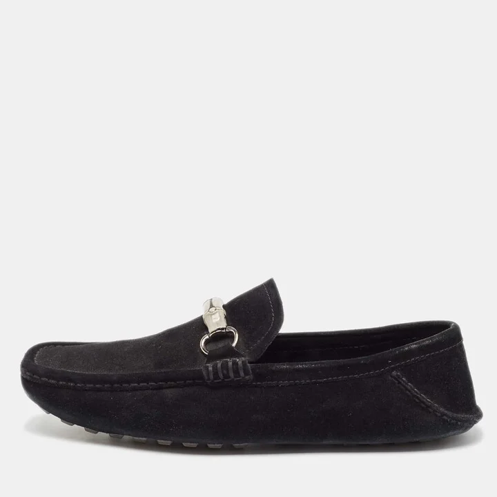 Gucci Black Suede Bamboo Horsebit Slip On Loafers Size 43.5