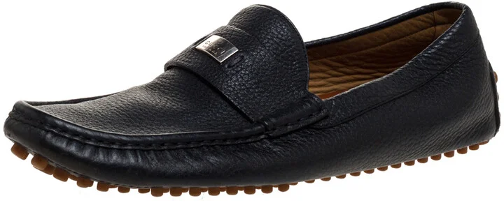 Gucci Black Textured Leather Slip On Loafers Size 41.5