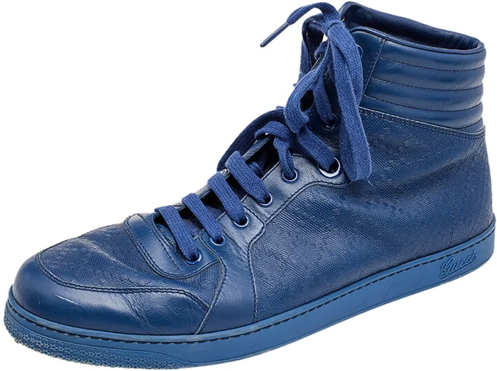 Gucci Blue Diamante Leather High Top Sneakers Size 44
