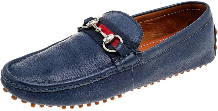 Gucci Blue Leather Horsebit Slip on Loafers Size 40