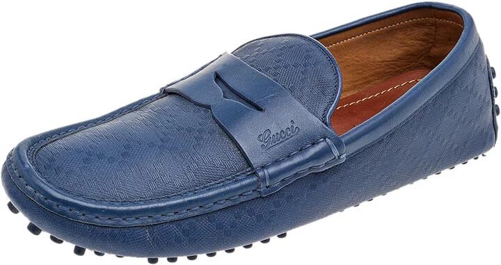 Gucci Blue Leather Slip On Loafers Size 40.5