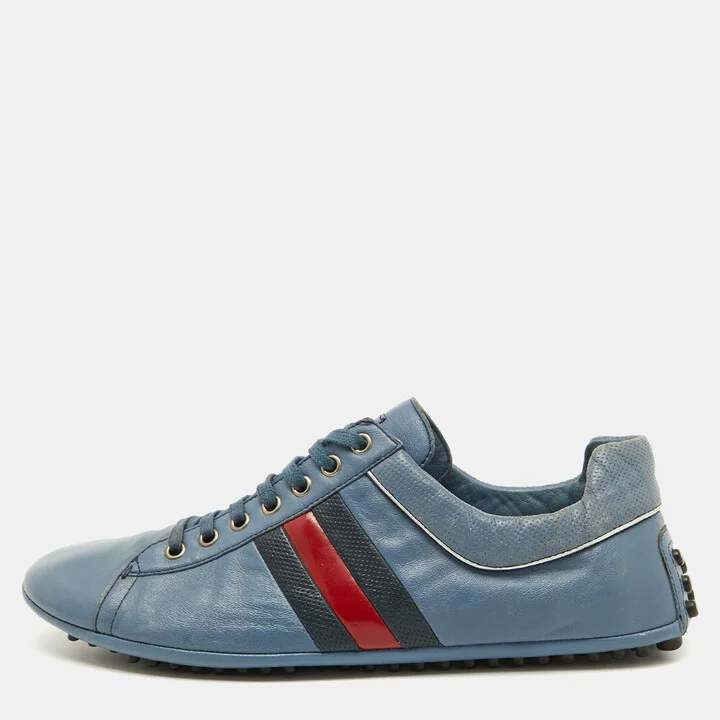 Gucci Blue Leather Web Detail Low Top Sneakers Size 44