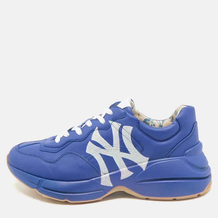Gucci Blue/White Leather NY Yankees Rhyton Sneakers Size 41