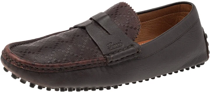 Gucci Brown Diamante Leather Leather Penny Slip On Loafers Size 41