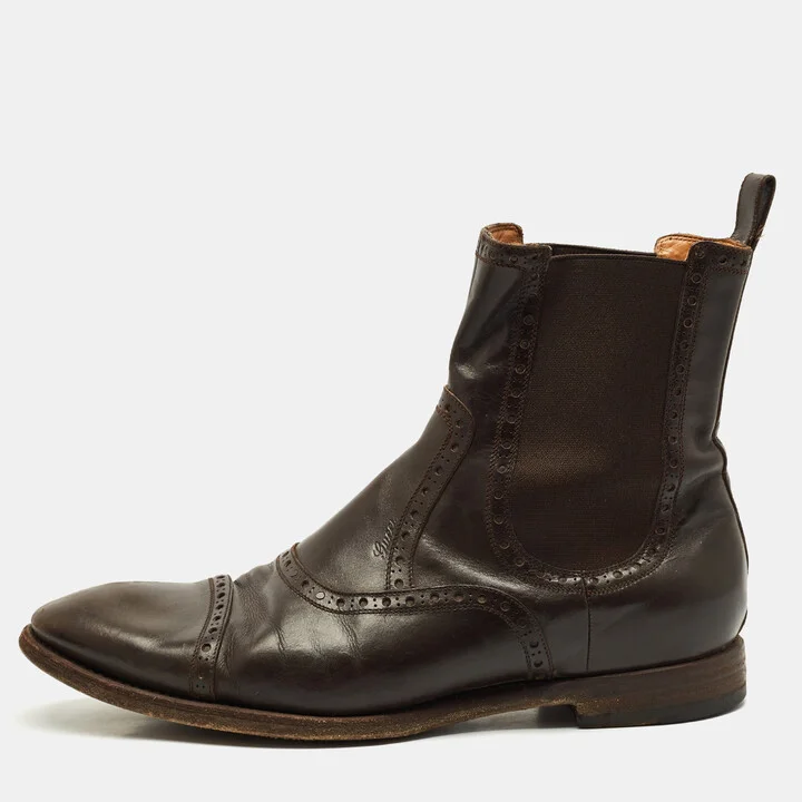 Gucci Brown Leather and Elastic Ankle Boots Size 43.5
