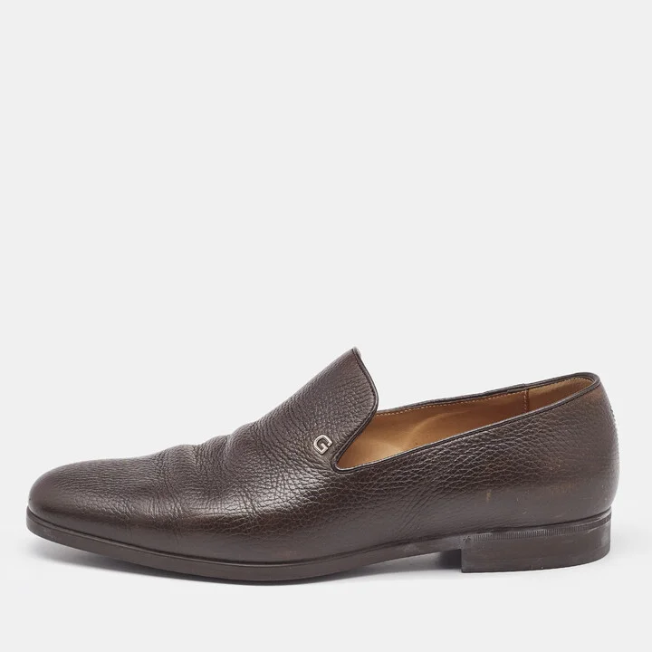Gucci Brown Leather Slip On Loafers Size 40.5