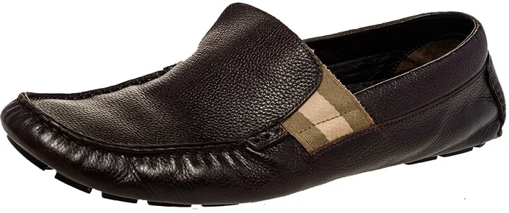 Gucci Brown Leather Web Detail Slip-On Loafers Size 43
