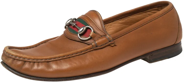 Gucci Brown Leather Web Horsebit Loafers Size 41.5