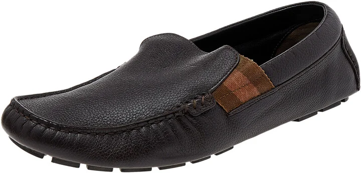 Gucci Brown Leather Web Slip On Loafers Size 41.5