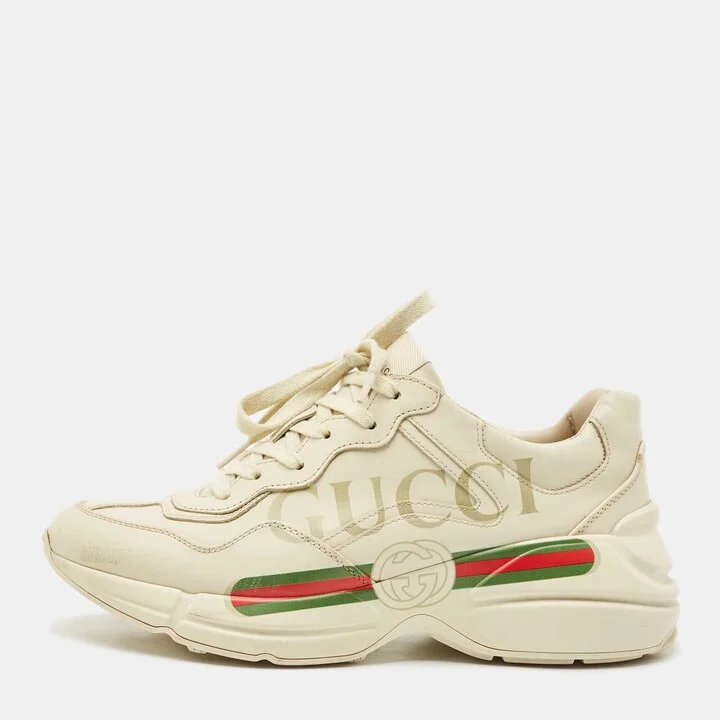 Gucci Cream Leather Rhyton Sneakers Size 41.5