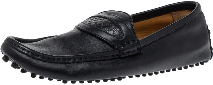 Gucci Dark Blue Leather Slip On Loafers Size 42.5