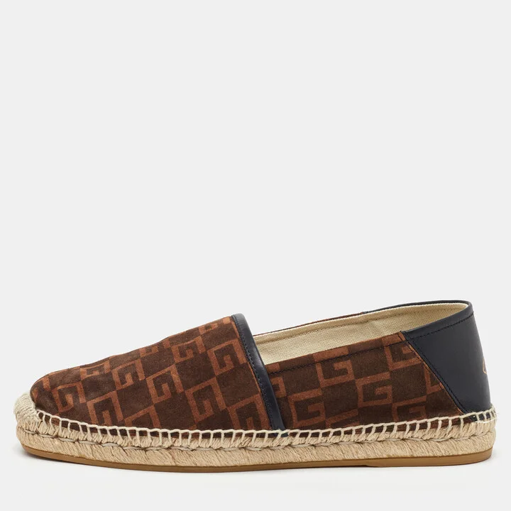 Gucci Dark Brown/Black G Cube Suede and Leather Slip On Espadrille Flats Size 43.5