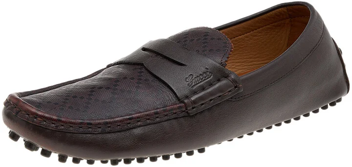 Gucci Dark Brown Diamante Leather Penny Slip On Loafers Size 42