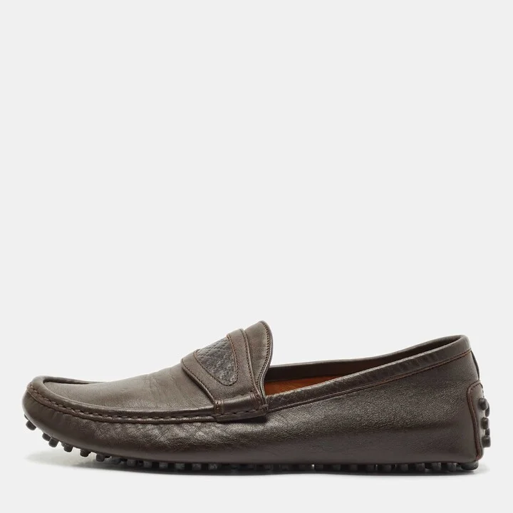 Gucci Dark Brown Leather Guccissima Slip on Loafers Size 40