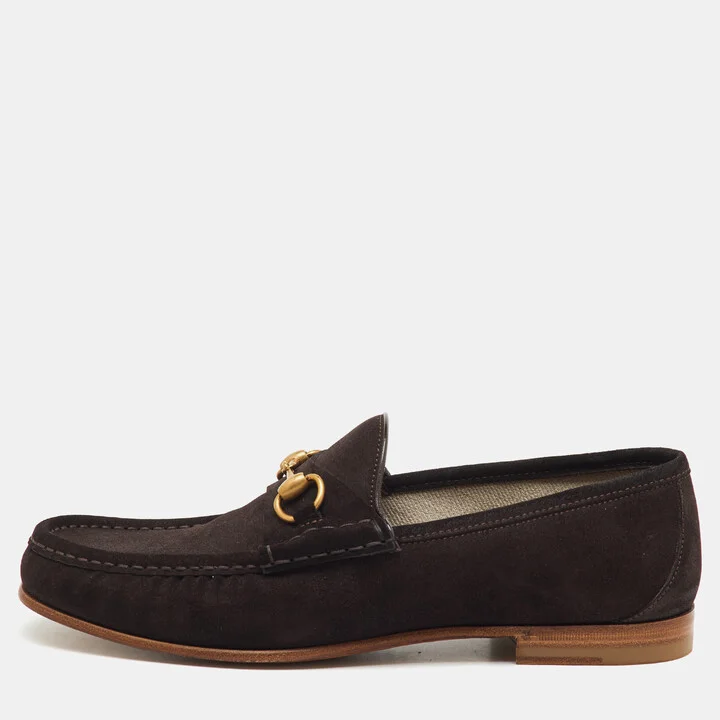 Gucci Dark Brown Suede Horsebit Slip On Loafers Size 43