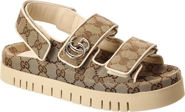 Gucci Double G Gg Canvas & Leather Sandal