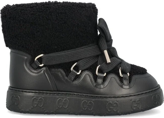 Gucci Faux-Shearling Round Toe Ankle Boots