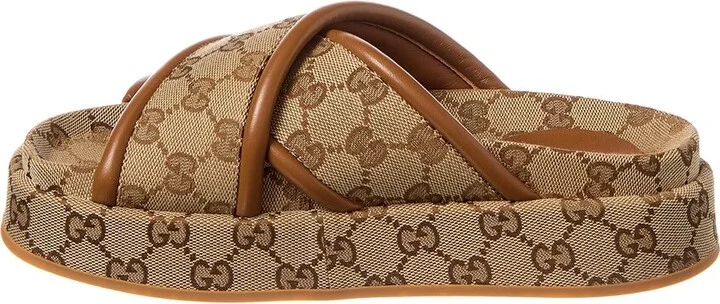 Gucci Gg Canvas & Leather Platform Sandal - Image 2
