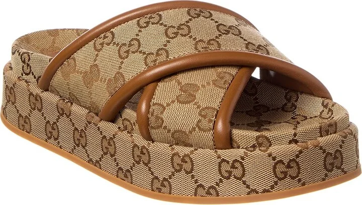 Gucci Gg Canvas & Leather Platform Sandal