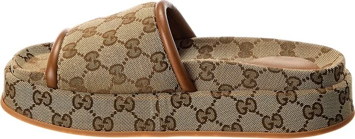 Gucci Gg Canvas & Leather Platform Slide - Image 2
