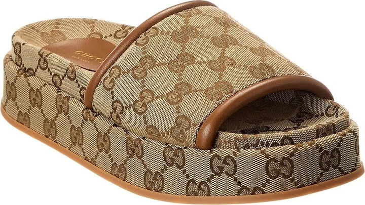 Gucci Gg Canvas & Leather Platform Slide