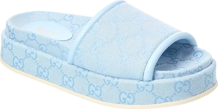 Gucci Gg Canvas & Leather Platform Slide