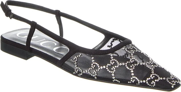 Gucci Gg Mesh & Suede Slingback Flat