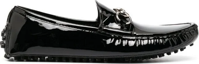 Gucci Glossy Finish Horsebit Slip-On Loafers