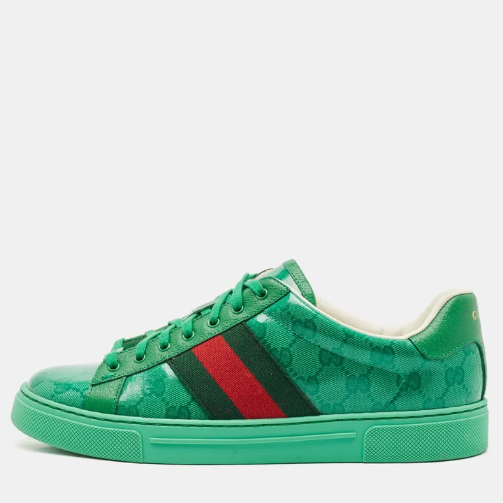 Gucci Green GG Crystal Canvas Ace Low Top Sneakers Size 41