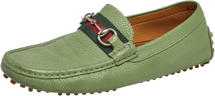 Gucci Green Leather Horsebit Slip On Loafers Size 40