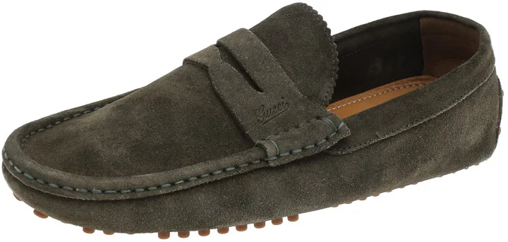 Gucci Green Suede Slip on Loafers Size 41