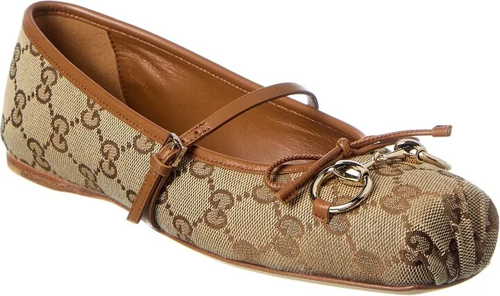 Gucci Horsebit Gg Canvas & Leather Ballet Flat