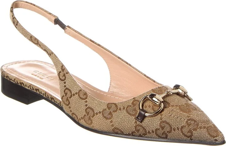 Gucci Horsebit Gg Canvas Slingback Ballerina Flat