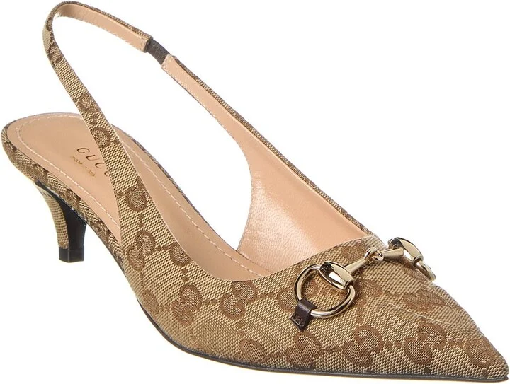 Gucci Horsebit Gg Canvas Slingback Pump