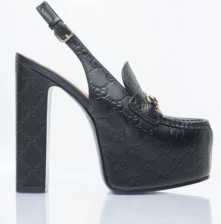 Gucci Horsebit Slingback Platforms - Woman Heels Black Eu - 39