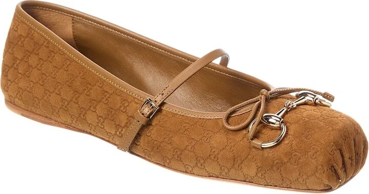 Gucci Horsebit Suede & Leather Ballet Flat