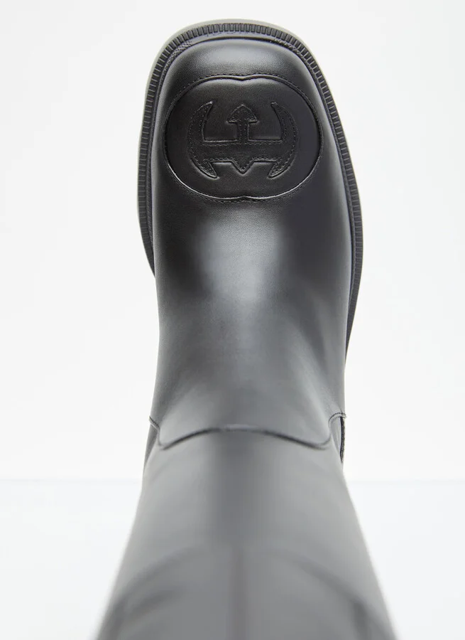 Gucci Interlocking G High Leather Boots - Woman Boots Black Eu - 40 - Image 7