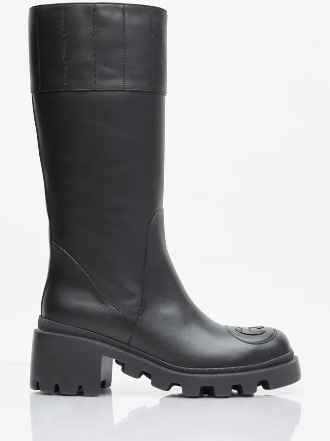 Gucci Interlocking G High Leather Boots - Woman Boots Black Eu - 40