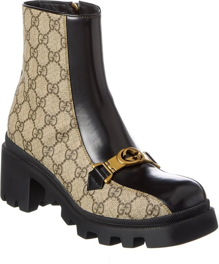 Gucci Interlocking G Horsebit Gg Supreme Canvas & Leather Boot