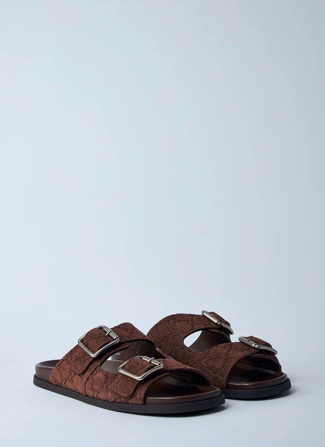 Gucci Logo Embossed Leather Slides - Man Sandals Brown Uk - 07 - Image 2
