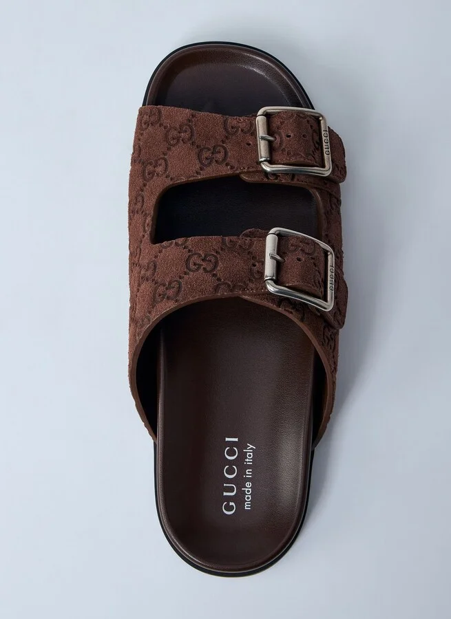 Gucci Logo Embossed Leather Slides - Man Sandals Brown Uk - 07 - Image 6